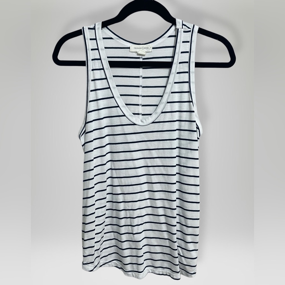 Treasure & Bond Navy and White Striped Tank Top